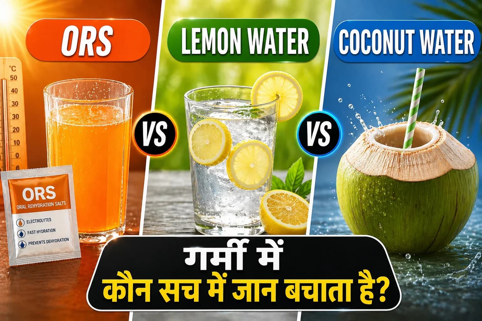 ORS vs Lemon Water vs Coconut Water - गर्मी में कौन सच में जान बचाता है? HealthyRaho.in