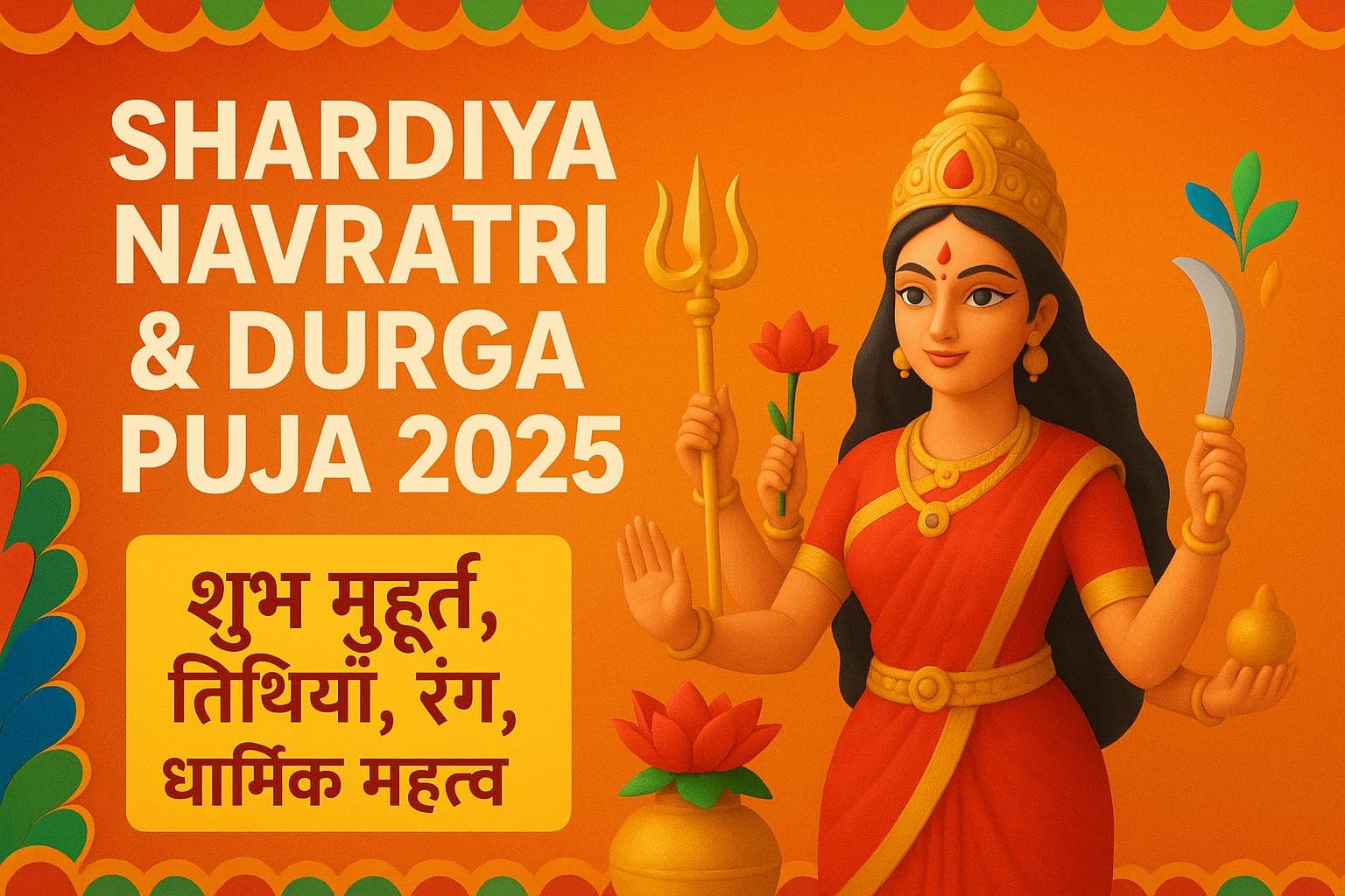 🌸 Shardiya Navratri & Durga Puja 2025 की संपूर्ण गाइड: शुभ मुहूर्त, तिथियाँ, रंग, धार्मिक महत्व और स्वास्थ्य कनेक्शन Shardiya Navratri & Durga Puja 2025 – पूजा, पंडाल और स्वास्थ्य का संगम